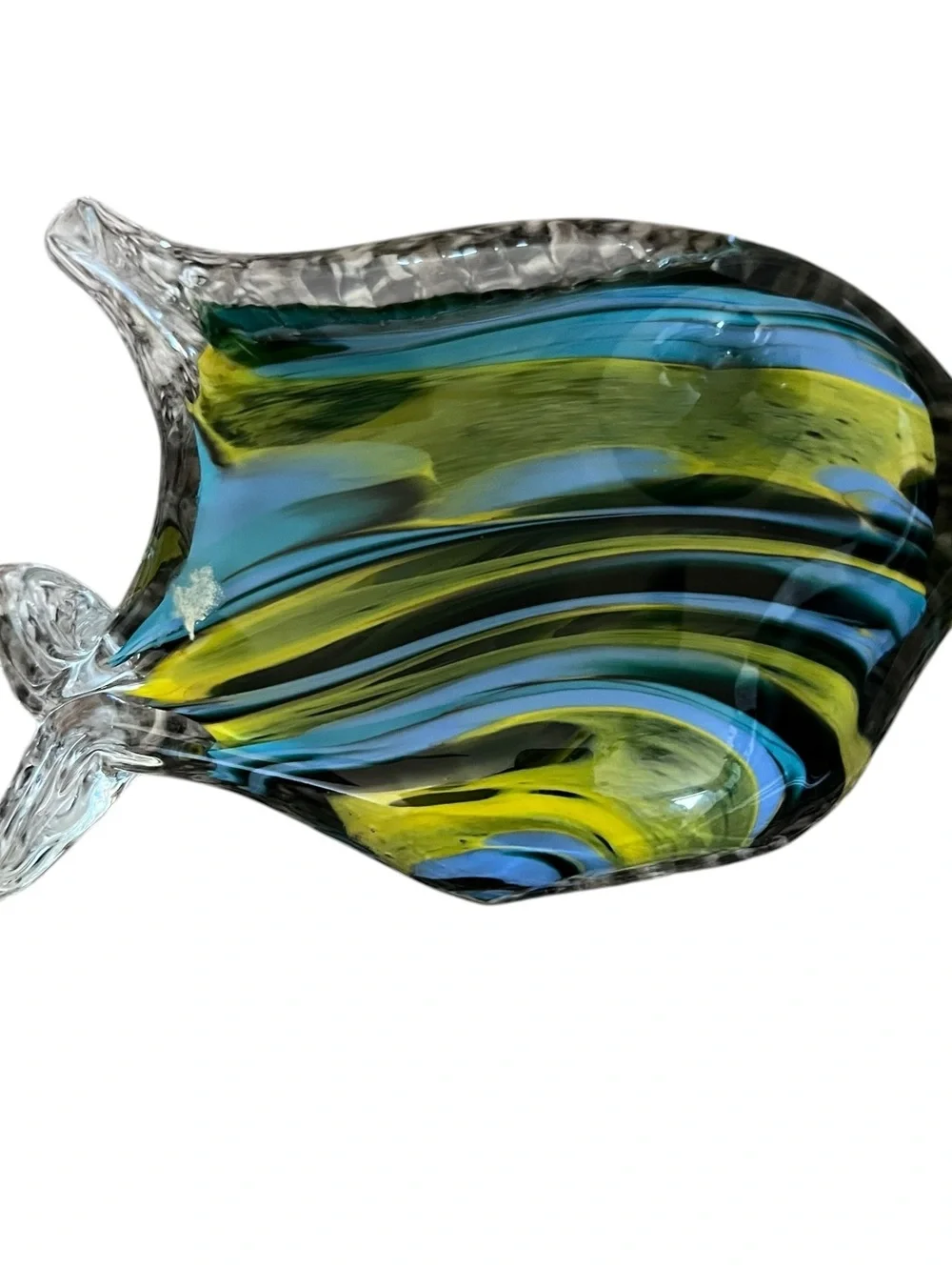 Schroders Hand Blown Art Glass Multicolor Blue Fish Paperweight Decor 6” Signed